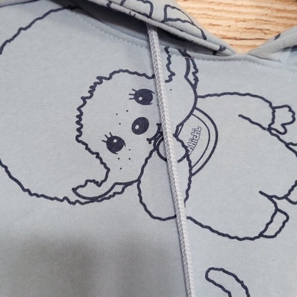 NWOT Monchhichi Small Light Blue Pullover Cropped Pullover Hoodie Sweater - Picture 4 of 5
